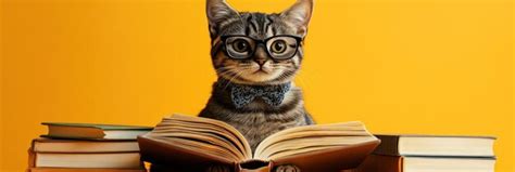 Cute cat reading a book | Premium AI-generated image