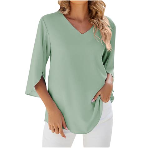 Hfyihgf Women's Work Blouses 3/4 Sleeve Dressy Tops V Neck Casual ...