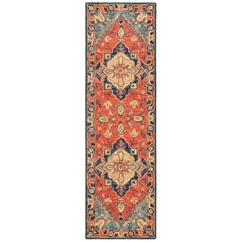 SAFAVIEH Heritage Zoie Floral Bordered Wool Runner Rug, Red/Navy, 2'3 ...