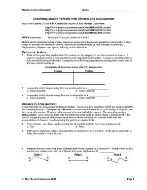 Describing Motion Verbally With Distance And Displacement - Fill and ...