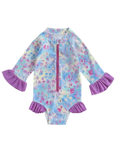 Lamuusaa Toddler Girl Rash Guard Swimsuit, Summer Long Sleeve Leopard ...