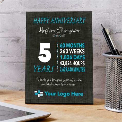Personalized Work Anniversary Plaque: Employee Gift, Custom Years of ...