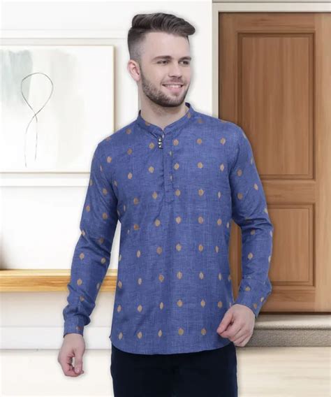 Kuons Avenue Men's Dark Navy Lyocell Motifs Short Kurta Price in India ...