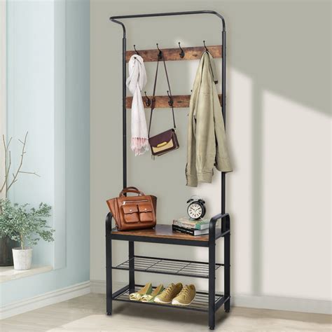 73''(H)x28''(L) Standing Coat Shoe Rack Shoe Storage Bench, Entryway ...