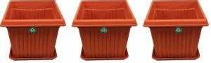 TrustBasket 14 inch Square plastic planter with Saucer - Set of 3 Plant ...