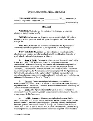Fillable Online ANNUAL SUBCONTRACTOR AGREEMENT THIS ... - Rinke Noonan ...