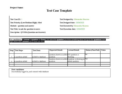 Srs test cases - Project Name: Test Case Template Test Case ID: 1 Test ...