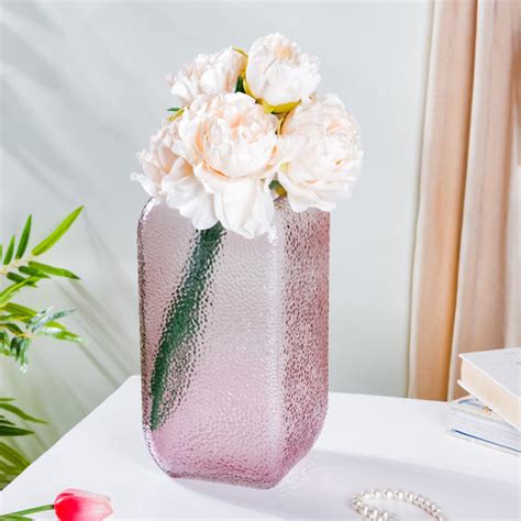 Art Deco Pebble Patterned Glass Vase Purple 9.5 Inch