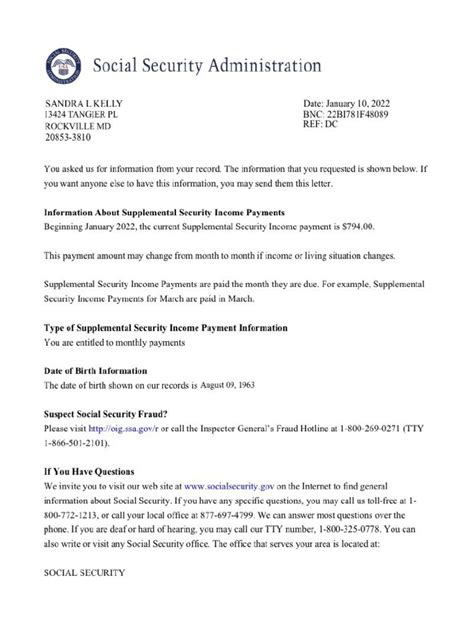 Ssa Award Letter Sandra MD | PDF