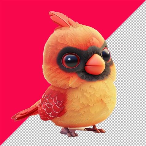Cute baby cardinal 3d cartoon isometric render transparent background ...