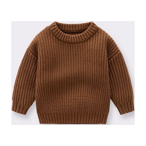 Wavsuf Kids Sweaters Boys and Girls Solid Chunky Thermal Pullover Brown ...