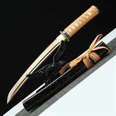 Handmade Japanese Short Tanto Sword 1045 Carbon Steel With Golden Blade ...