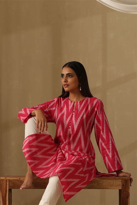 Murraya | Camellia Pink Ikat Handloom Cotton Kurta