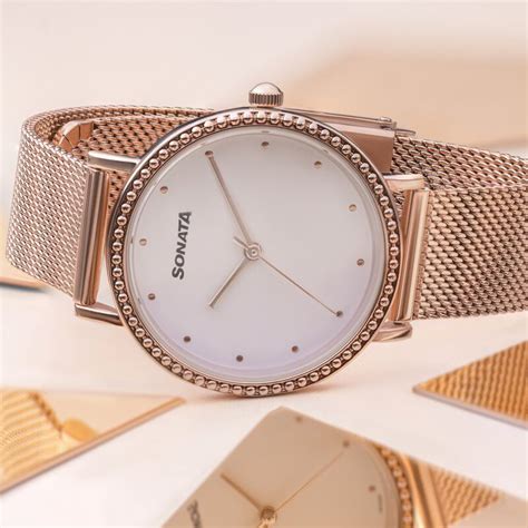 Buy Online Sonata Quartz Analog White Dial Rose Gold Stainless Steel ...