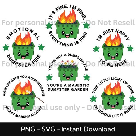Dumpster Fire SVG PNG Bundle: Emotional Support Designs (digital ...
