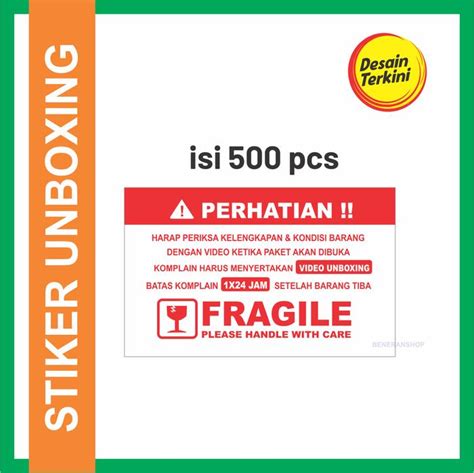 Jual Label Sticker FRAGILE Wajib Video Unboxing Stiker 8x5 cm isi 500 ...