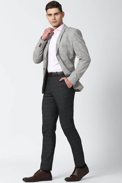 Buy Men Grey Check Formal Trousers Online - 654373 | Peter England
