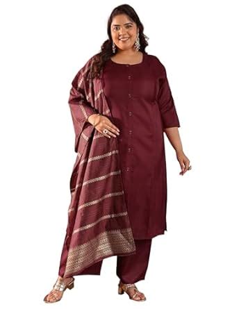 Buy Extra Love By Libas Women's Cotton Blend Kurta Set (15826_Maroon ...