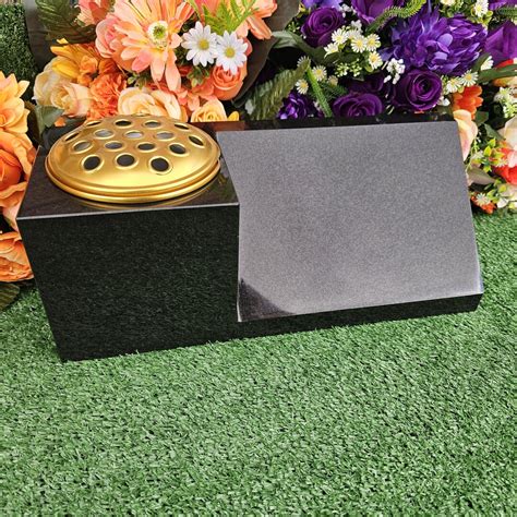 Black Personalised Granite Memorial Vase Flower Pot Holder Grave Marker ...