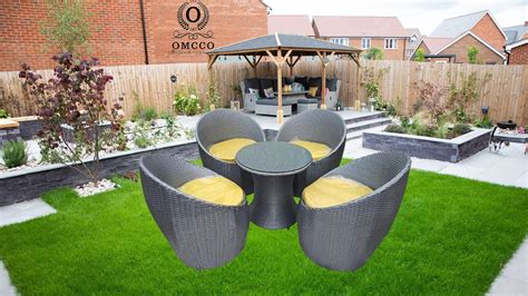 OMCCO Patio Conversation Table Set 4+1 Rattan Patio Furniture Sets 4 ...