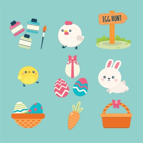 Flat easter element collection | Free Vector