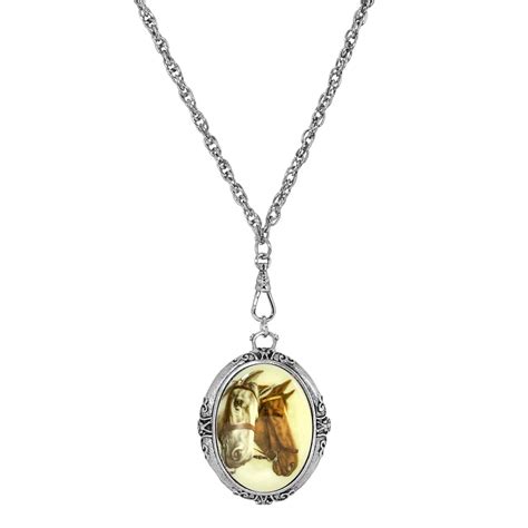 1928 Silver Tone Vintage Horse Medallion Necklace
