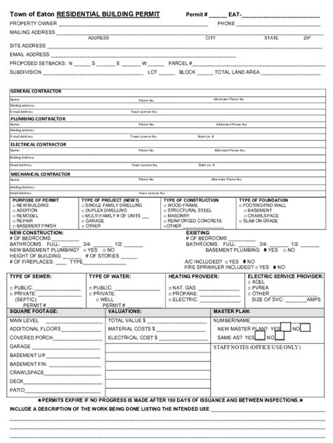 Fillable Online Town of Eaton RESIDENTIAL BUILDING PERMIT Permit # EAT ...