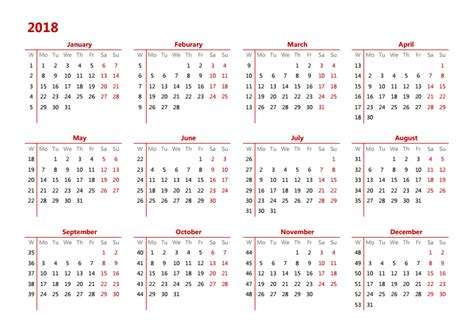 2018年日历全年表 模板D型 免费下载 - 日历精灵