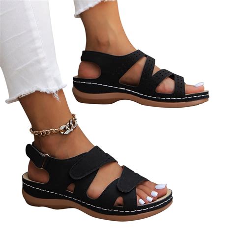 Nrmvnmi Women's Boho Wedge Sandals Open Toe Summer Solid Color Platform ...