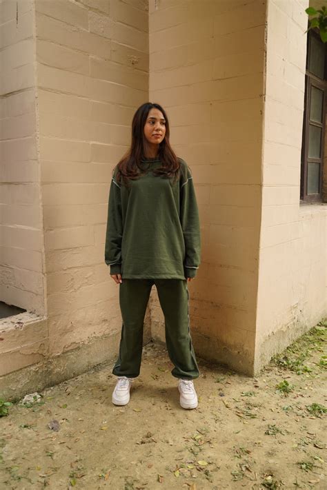 Cotton Fleece Unisex Contrast Stitch Forest Green Co-ord – Obleka.in