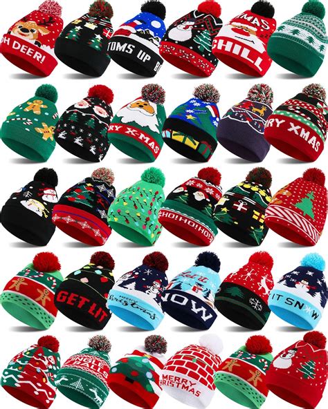 Amazon.com: Suhine 30 Pcs Kid Christmas Beanie Hats Bulk Winter Knitted ...