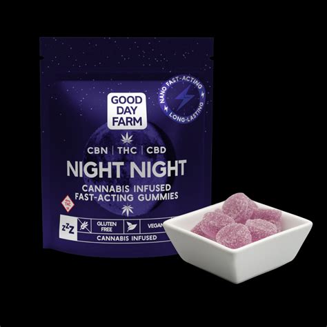 Good Day Farm: 1:1:1 CBN:THC:CBD Blueberry Night Night Nano Gummies 150mg 10-pack | Leafly