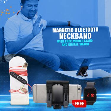 Magnetic Bluetooth Neckband with Free Mobile Stand And Digital Watch ...