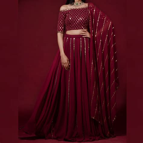 Maroon Lehenga Choli in Georgette with Heavy Sequins and Zar