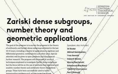 Zariski dense subgroups, number theory and geometric applications | ICTS