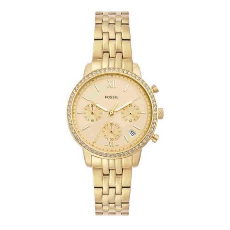 Buy Fossil Womens 36 mm Neutra Gold Dial Stainless Steel Chronograph ...