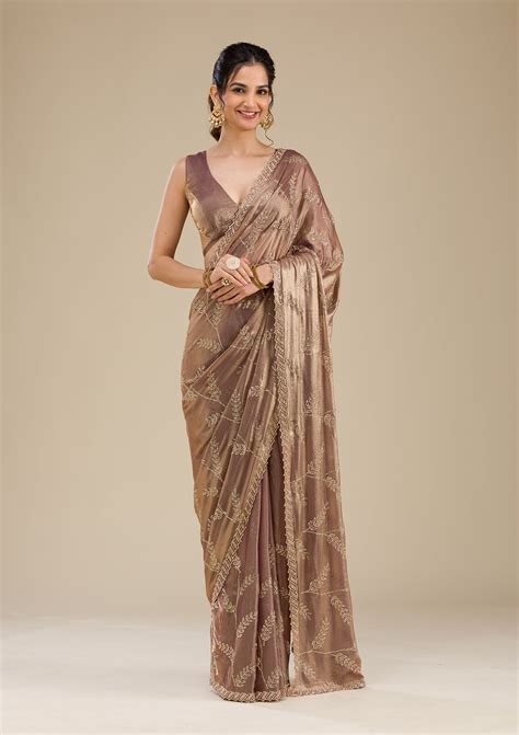 Buy Rust Stonework Satin Saree - Koskii