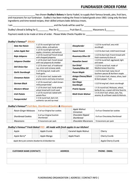 Fillable Online FUNDRAISER ORDER FORM - dudleysbakery.com Fax Email ...