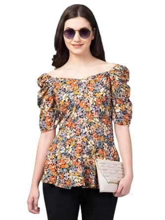 ZUVINO Women's Rayon Floral Peplum Regular Fit Top With Princess Sleeve ...