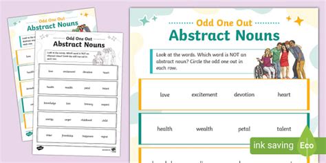 Abstract Nouns Odd One Out Worksheet