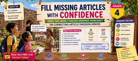 Class 4 Missing & Omitted Articles Grammar Worksheet