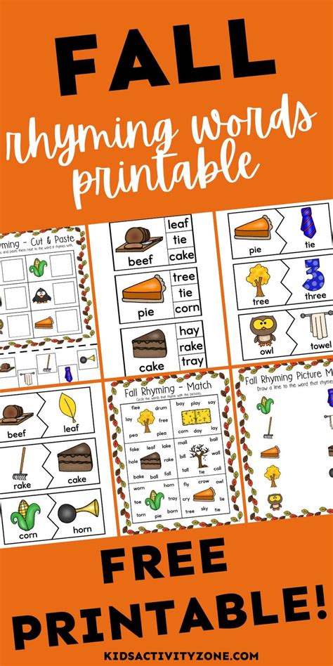 Fall Rhyming Words Activities {FREE PRINTABLE!} - Kids Activity Zone