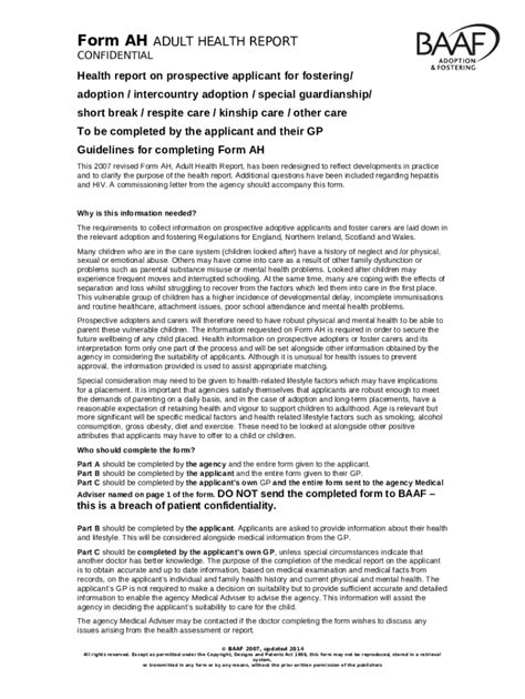 Adult Health Report Form AH - Blank Fillable Template | Fill Out, Print ...