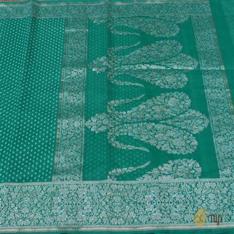 Teal Green Pure Kora Silk Handwoven Banarasi Saree - Tilfi