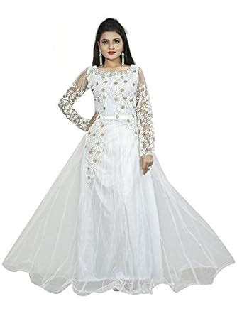 Buy Divine International Women's White Net Gown with Embroidery Work ...