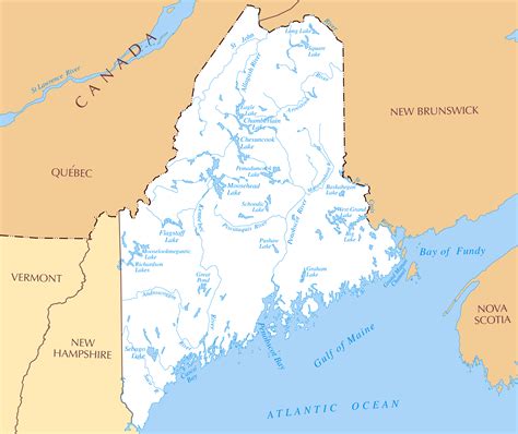 Large detailed rivers and lakes map of Maine state | Vidiani.com | Maps ...