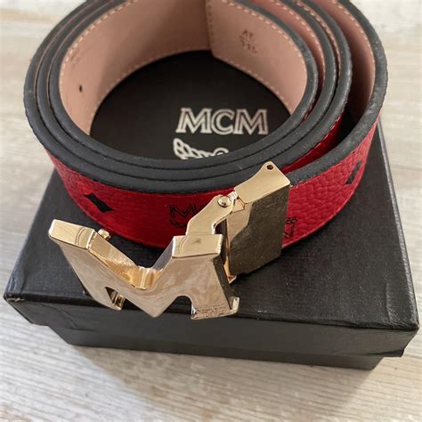 MCM red belt with gold buckle Brand New,Never... - Depop