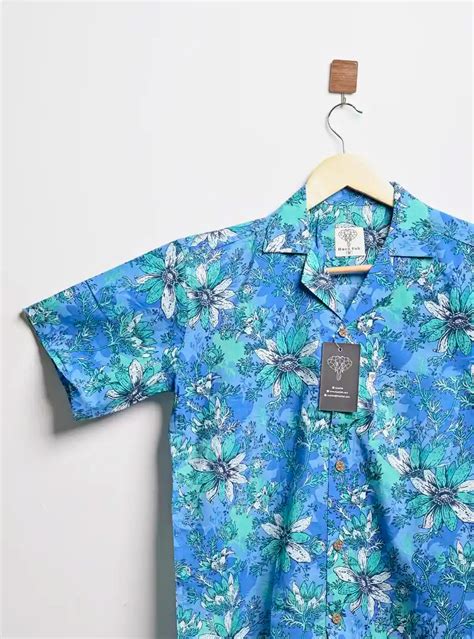 Blue Tropical Printed Cuban Collar Resort Shirt