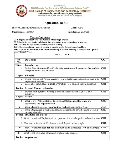 Module 2 Notes on Data Structures - BCS304: Queues and Linked Lists ...