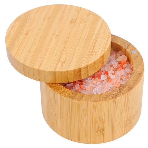 Salt and Pepper Cellar Set with Spoon Lid Tray by HTB, Bamboo Round ...
